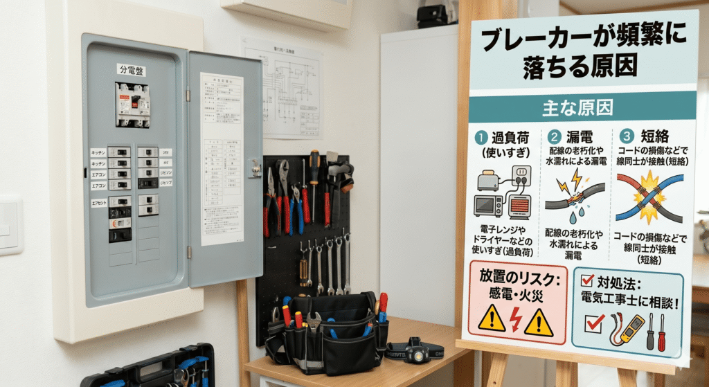 頻繁に落ちるブレーカー｜分電盤の写真