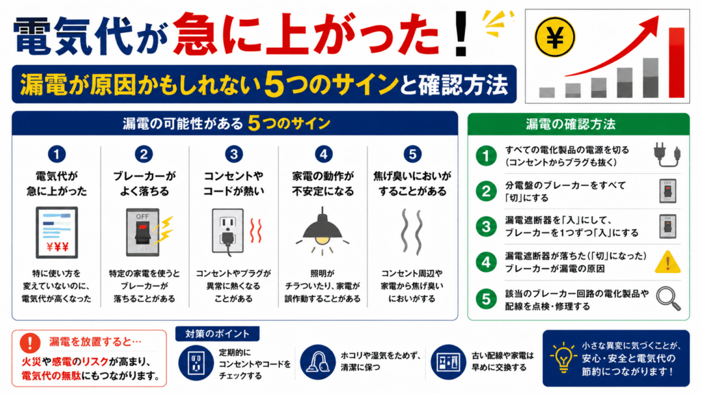 電気代が急に上がった原因と漏電セルフチェック方法｜漏電119番